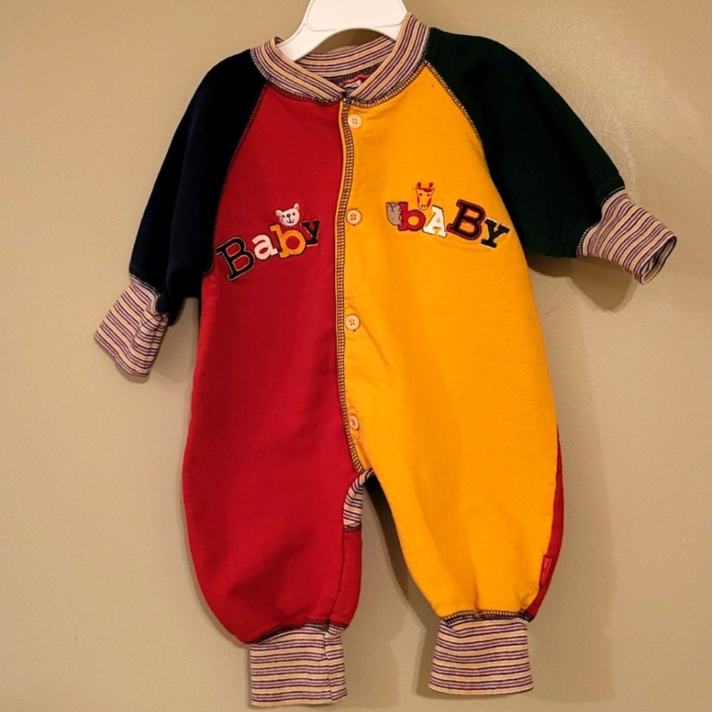Vintage oversize multi colored embrodiered footless romper